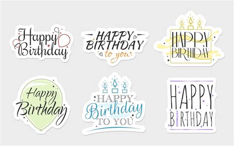 Premium Vector | Set of Happy Birthday stickers with signs