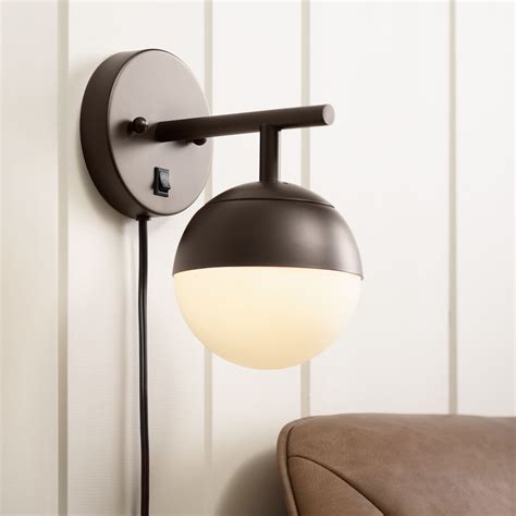 360 Lighting Modern Wall Lamp Bronze Plug-In Light Fixture Frosted ...