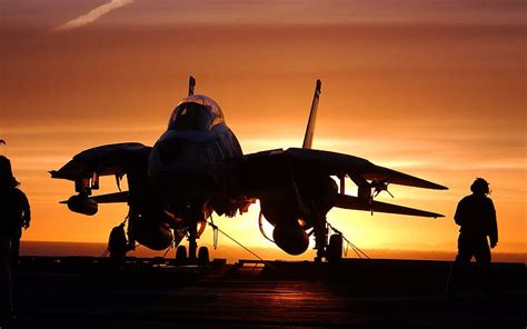 HD wallpaper: F-14 Tomcat, sunset, orange sky, military, military ...