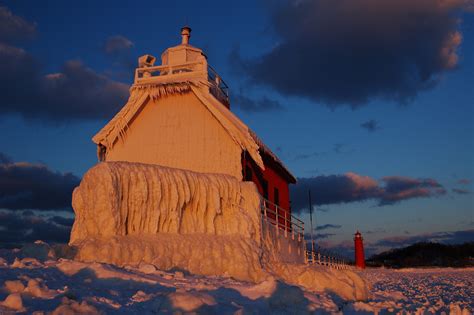 Lake Michigan Lighthouse In Winter | Shelly Lighting