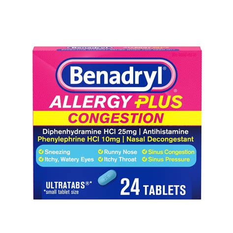 Benadryl Allergy Plus Congestion Ultratabs, Allergy Medicine with ...