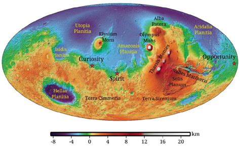 Relief image of Mars, showing major surface features (Smith et. al ...