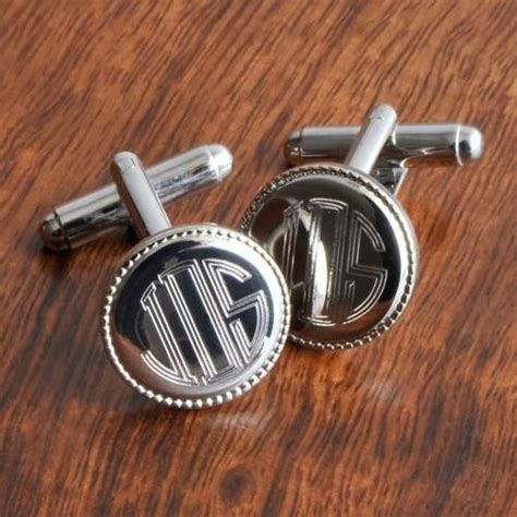 Personalized Silver Round Beaded Cufflinks for Groomsmen