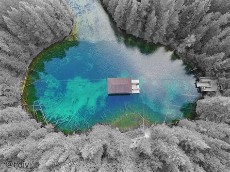 Aerial photo of the Big Spring in Michigan's Upper Peninsula, taken ...