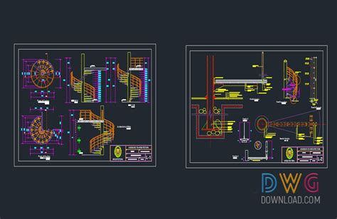 an architectural drawing of a spiral staircase in blueprint and colored ...