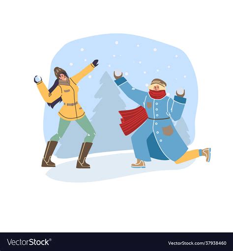 Flat cartoon characters in winter season Vector Image