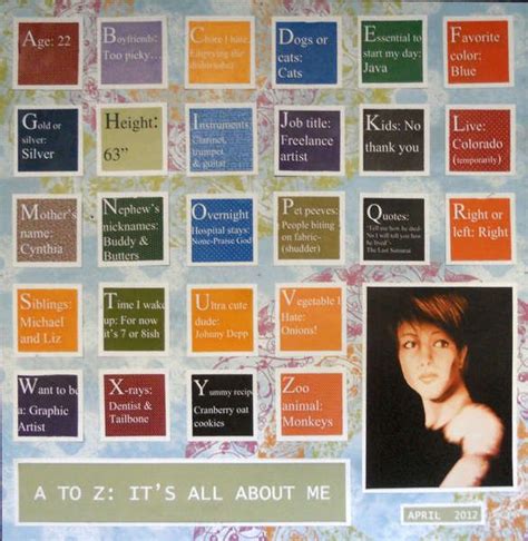 A TO Z: IT'S ALL ABOUT ME | Family history book, Scrapbook page layouts ...