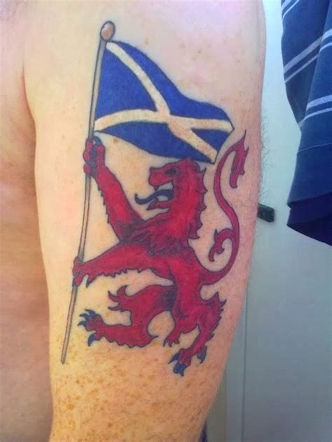 Red lion with blue flag scotland tattoo - Tattooimages.biz