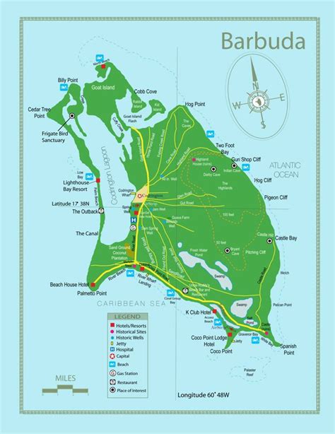 Barbuda map | North beach, Midway islands, Island map