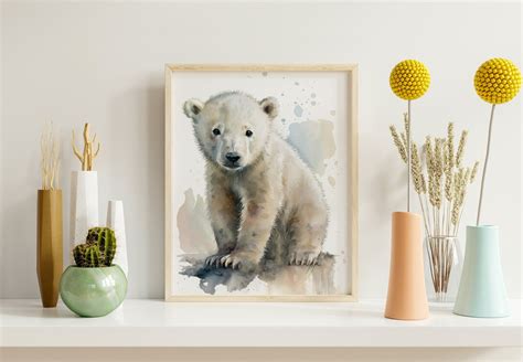 Polar Bear Cub Watercolor Art Printable Digital Download - Etsy