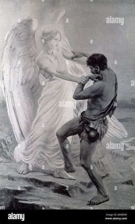 Illustration of Bible story Jacob Wrestling with the Angel Stock Photo ...