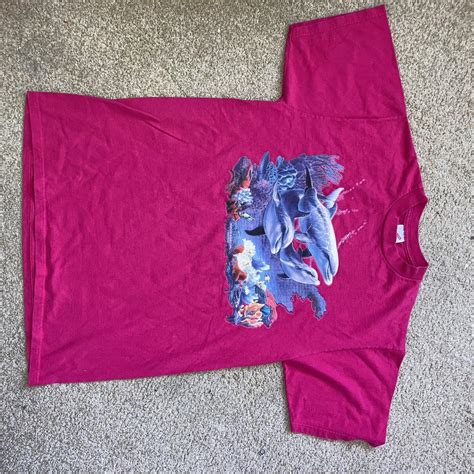 Vintage 90s dolphin graphic tshirt. Hot pink with... - Depop