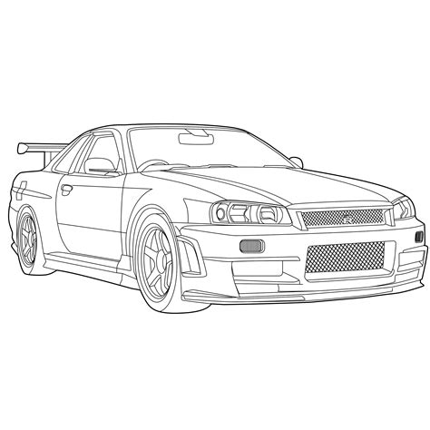 NISSAN SKYLINE R34 GTR Vector Line Drawing Illustration - Etsy