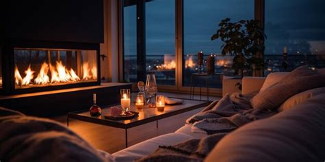 Premium AI Image | evening cozy room modern design kamin and candle ...