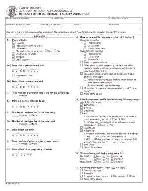 Fillable Online health mo mIssOuRI bIRTh ceRTIfIcaTe facIlITy WORksheeT ...