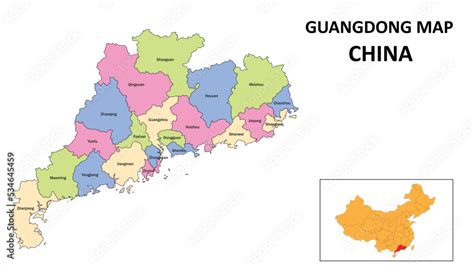 Guangdong Map of China. State and district map of Guangdong. Detailed ...