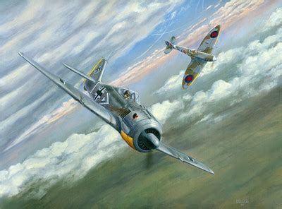 FW-190 vs SPITFIRE MILITARY AVIATION WWII ART CANVAS PRINT | #461106079