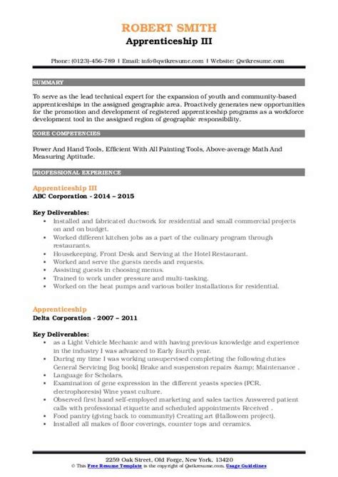 Apprenticeship Resume Samples | QwikResume