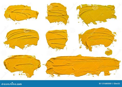 Set of Eight Textured Yellow Oil Paint Brush Stroke Stock Illustration ...