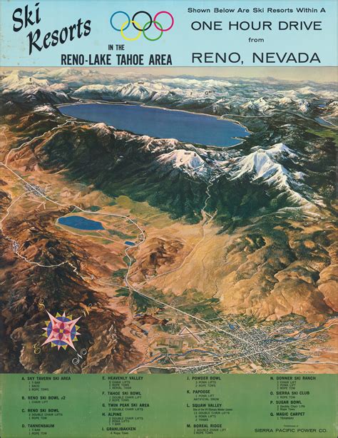 Lake Tahoe Ski Resorts and Reno, Nevada (circa 1960) : r/MapPorn