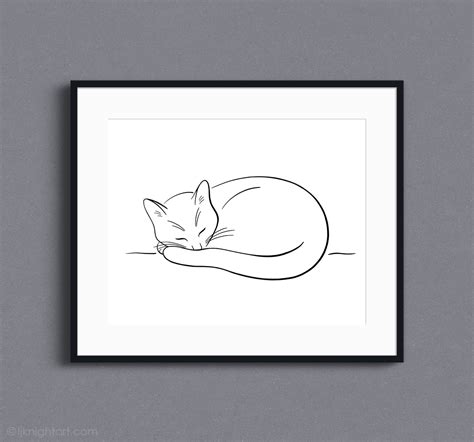 Sleeping Cat Line Art Drawing | L.J. Knight Art