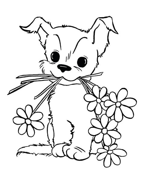 Dog and flowers - Dog Coloring Pages for Kids