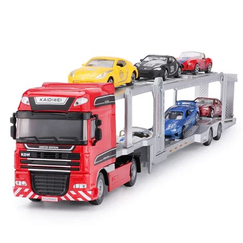 Alloy Diecast Double Deck Car Transporter Flat Bed Trailer Truck 1:50 ...