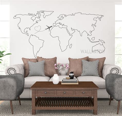 World Map Wall Decal Map Wall Sticker Travel Map Wall Decals | Etsy