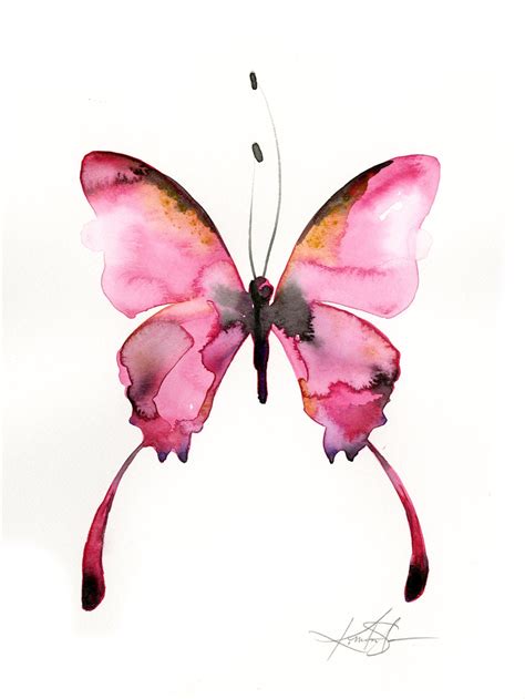 Pink Butterfly Watercolor painting Abstract pink Art