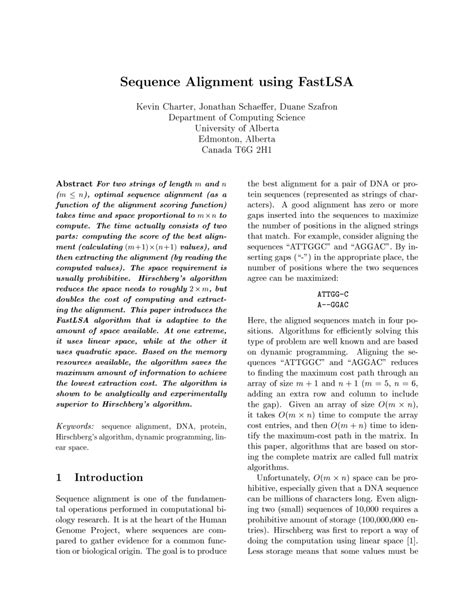 (PDF) Sequence alignment using FastLSA