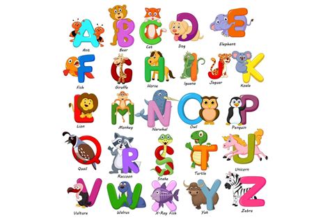 Cartoon Animals Alphabet Vector Set (650750) | Characters | Design Bundles