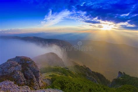 Sunset Landscape in Mountain Scene Stock Photo - Image of forest, grass ...