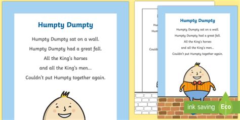 Humpty Dumpty Nursery Rhyme Poster - rhymes, display, poems