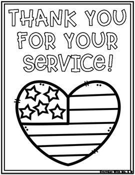 Veterans Day Memorial Day Thank You For Your Service Cards Coloring ...