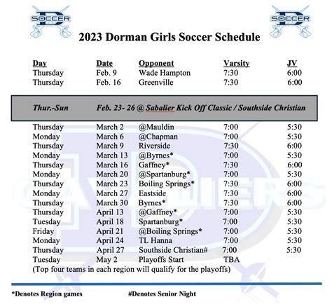 Schedule – Girls Soccer – District Six Athletics