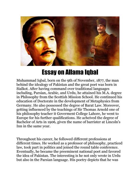 SOLUTION: Essay on allama iqbal - Studypool