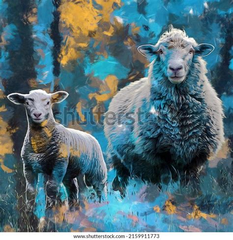 Modern Oil Painting Mother Lamb Sheep Stock Illustration 2159911773 ...