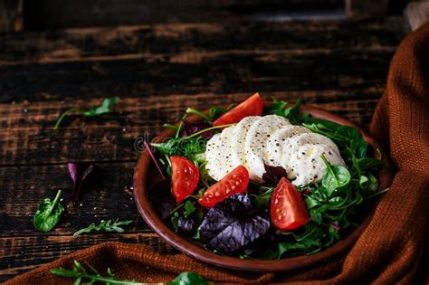 Salad with Tomatoes and Mozzarella Cheese Stock Image - Image of ...