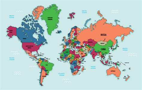 Colorful World Map with Country Names 20355315 Vector Art at Vecteezy