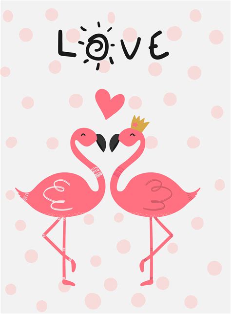 love card pink flamingo in love kissing vector flat design 475942 ...