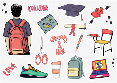 Colorful Hand Drawn College Element Stickers Collection 3392112 Vector ...