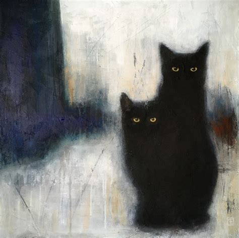 Original abstract cat painting, black cats,acrylic painting