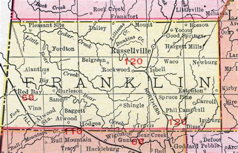 Franklin County, Alabama, Map, 1911, Russellville, Red Bay, Phil Campbell