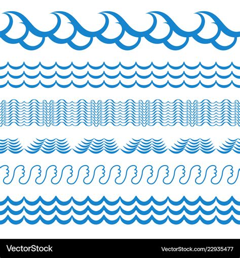 Sea water waves seamless borders aqua elements Vector Image