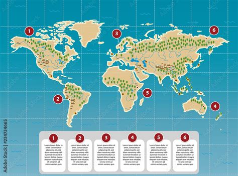 Simplified world map with rivers, mountains, major capitals with ...