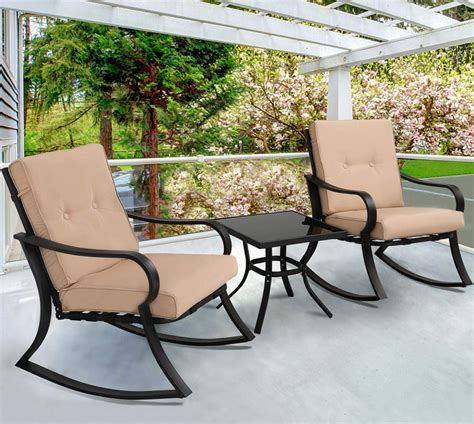 SUNCROWN Outdoor 3-Piece Rocking Chairs Bistro Set, Black Steel Patio ...