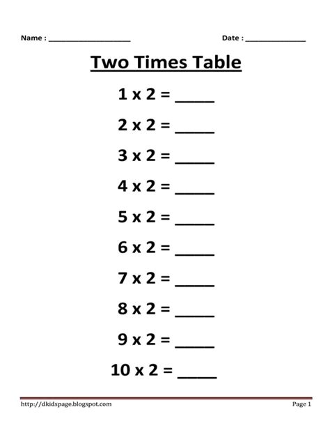 Multiplication X2 Worksheet