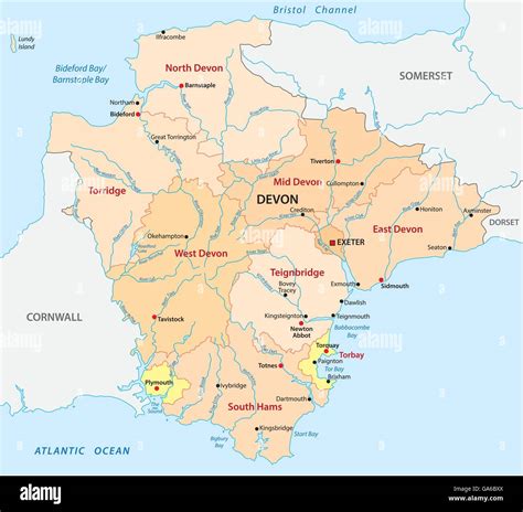 vector administrative map of the county Devon, England Stock Vector ...