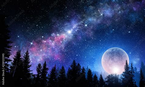 Full moon in night starry sky wall mural wallpaper | Muraledesign.com