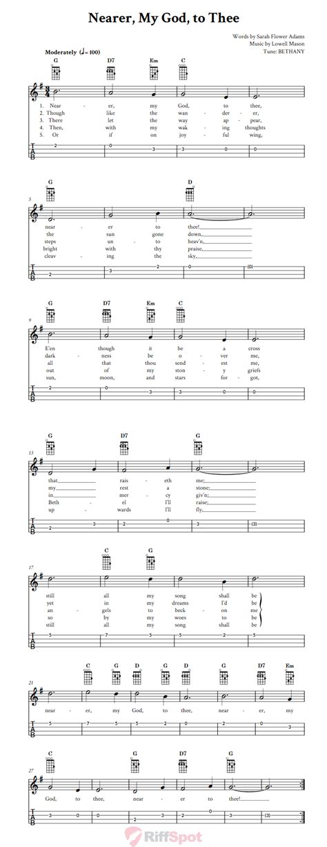 Nearer, My God, to Thee: Chords, Sheet Music and Tab for Ukulele with ...